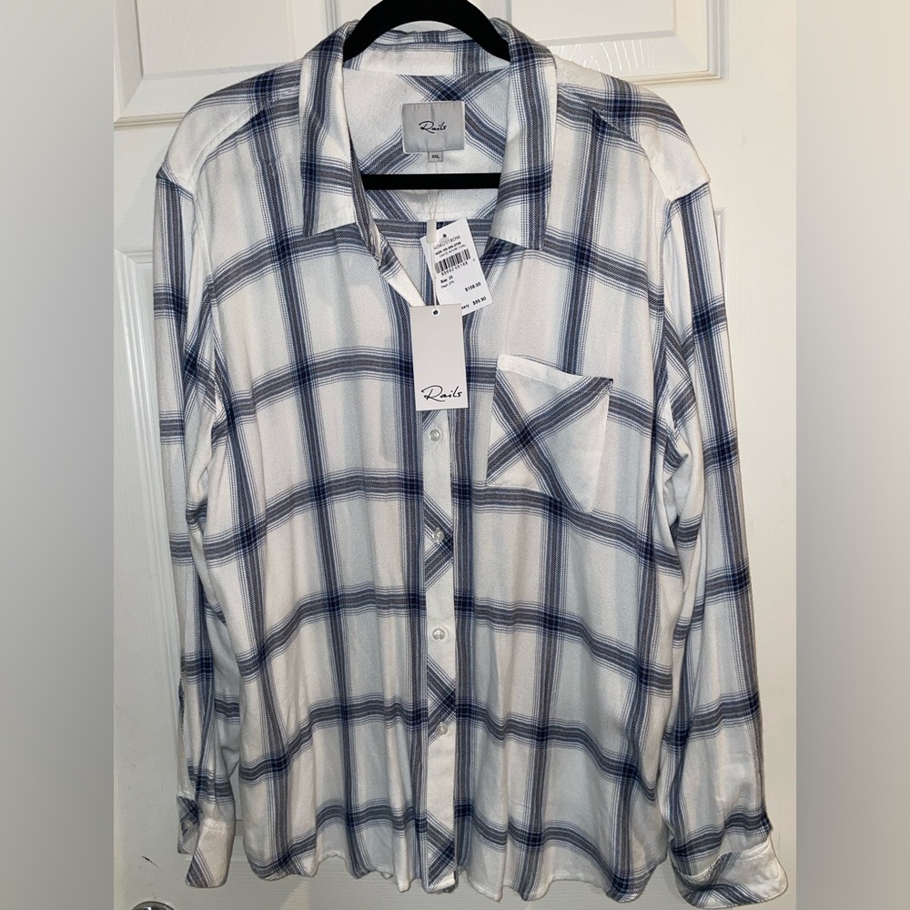 NEW Rails Hunter Button-Up Shirt. White Navy plaid shirt. Women’s size XX-L. - Picture 2 of 9